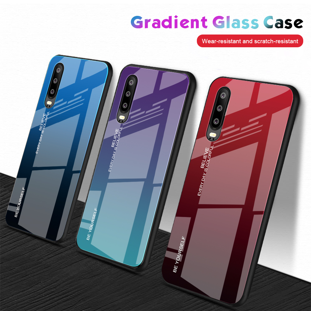 [color de Gradiente] Glass + TPU + PC Hybrid Back Case Para Huawei P30 - Oro / Rosado