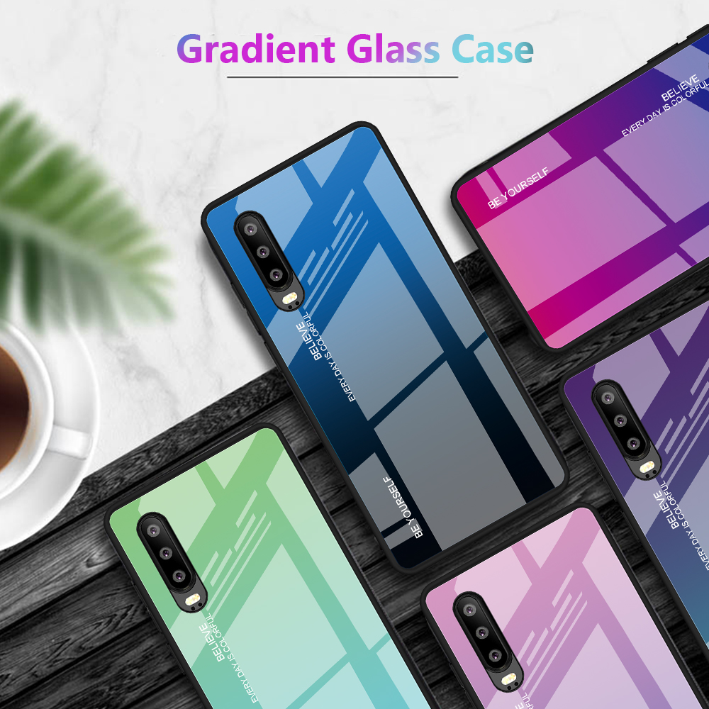 [colore Gradiente] Glass + TPU + PC Hybrid Back Case Per Huawei P30 - Oro / Rosa