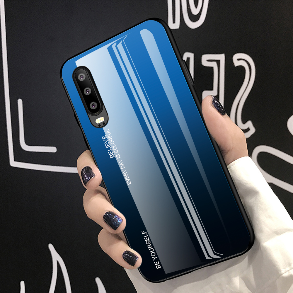 [gradientenfarbe] Glass + TPU + PC Hybrid Back Case Für Huawei P30 - Gold / Rosa