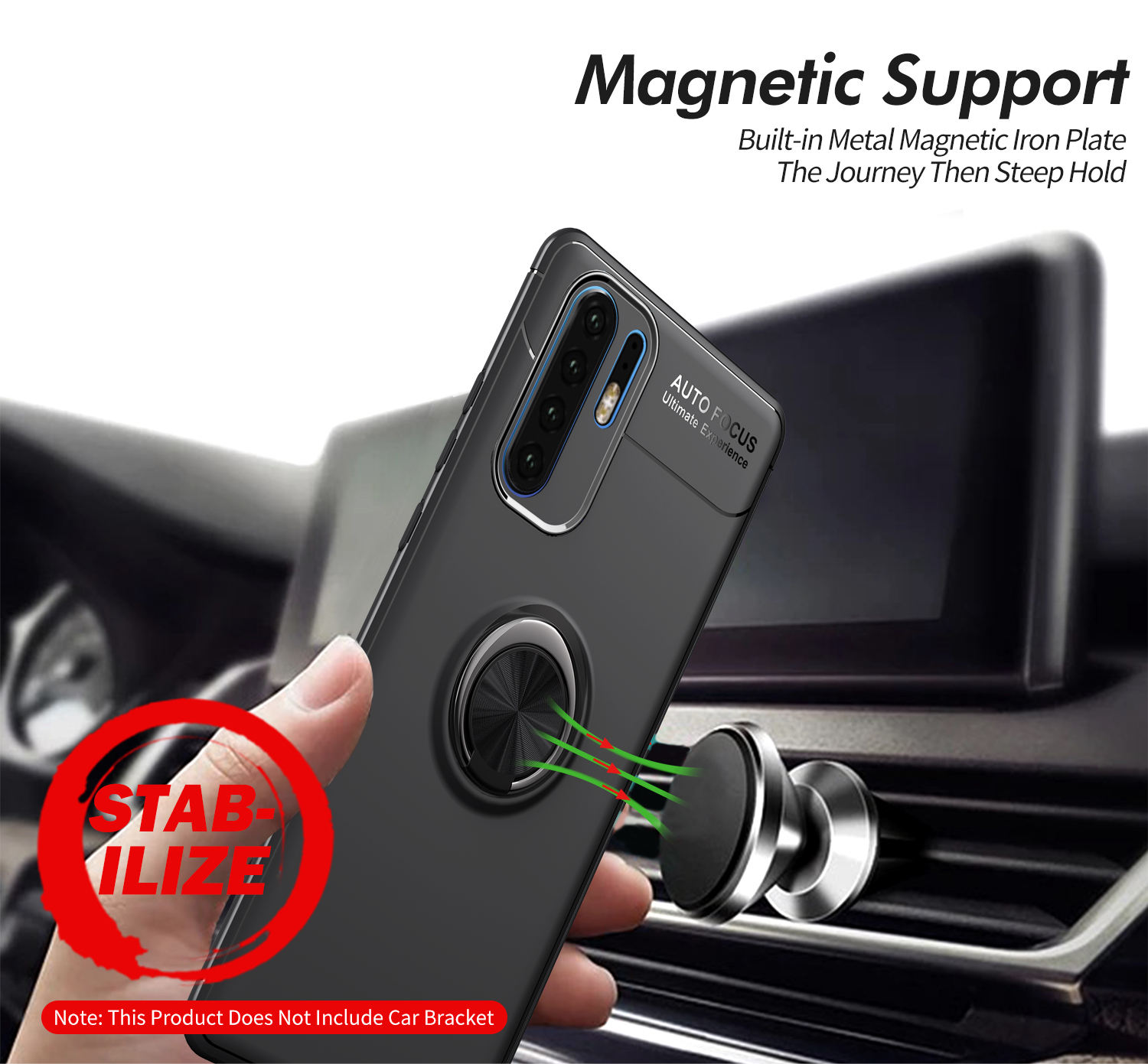 Lenuo Metal Ring Kickstand TPU Étui Pour Huawei P30 Pro Integ in Magnetic Magne Sheet - Tout Noir