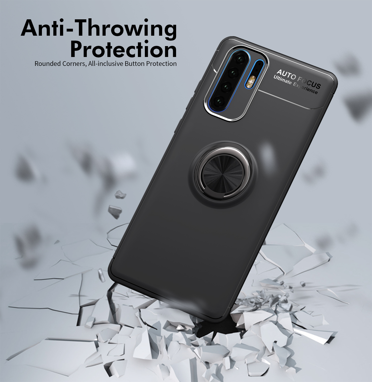 Case TPU de Kickstand Del Anillo de Metal Lenuo Para Huawei P30 Pro Incorporado - Negro / Azul