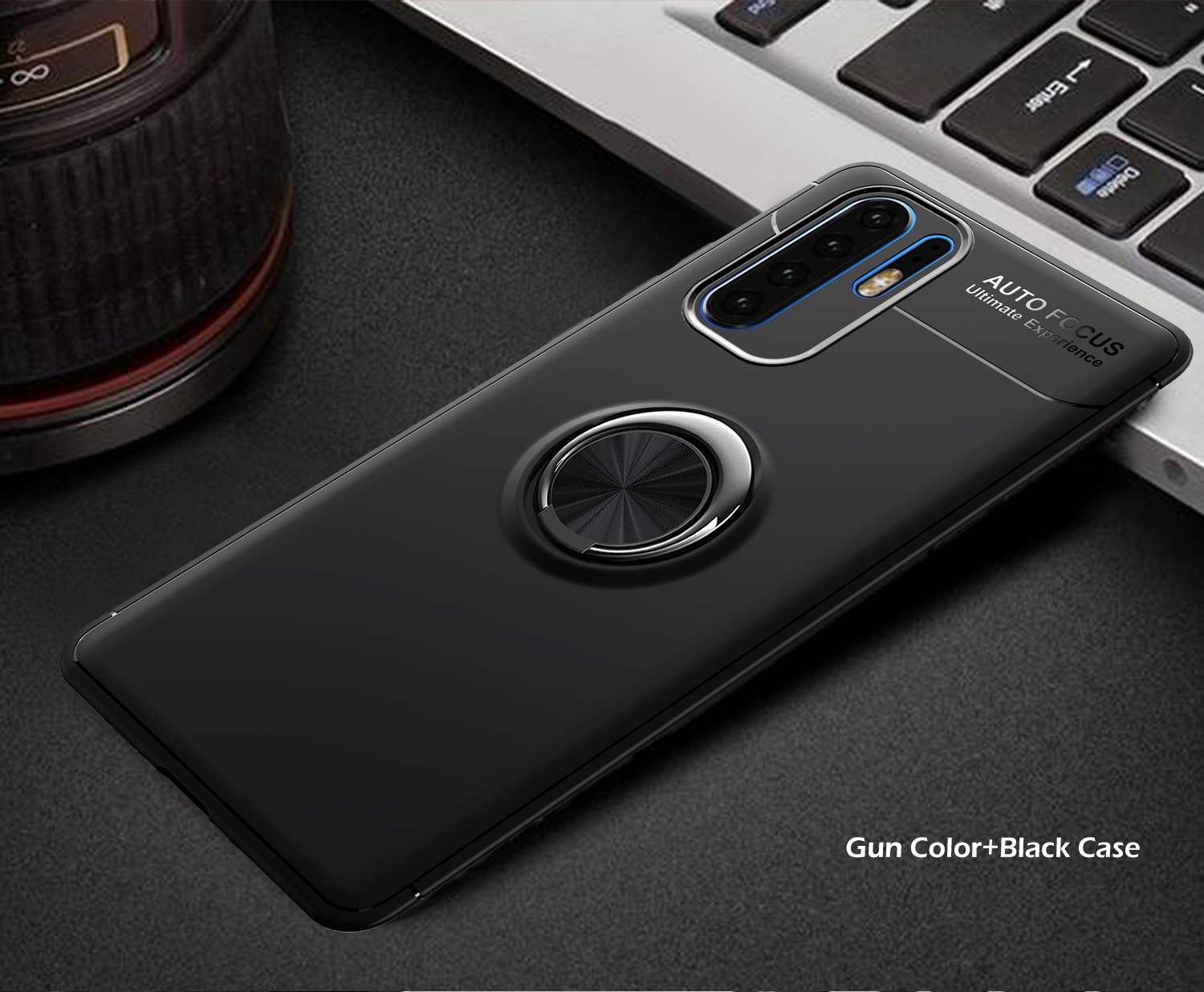 Case TPU de Kickstand Del Anillo de Metal Lenuo Para Huawei P30 Pro Incorporado - Negro / Azul