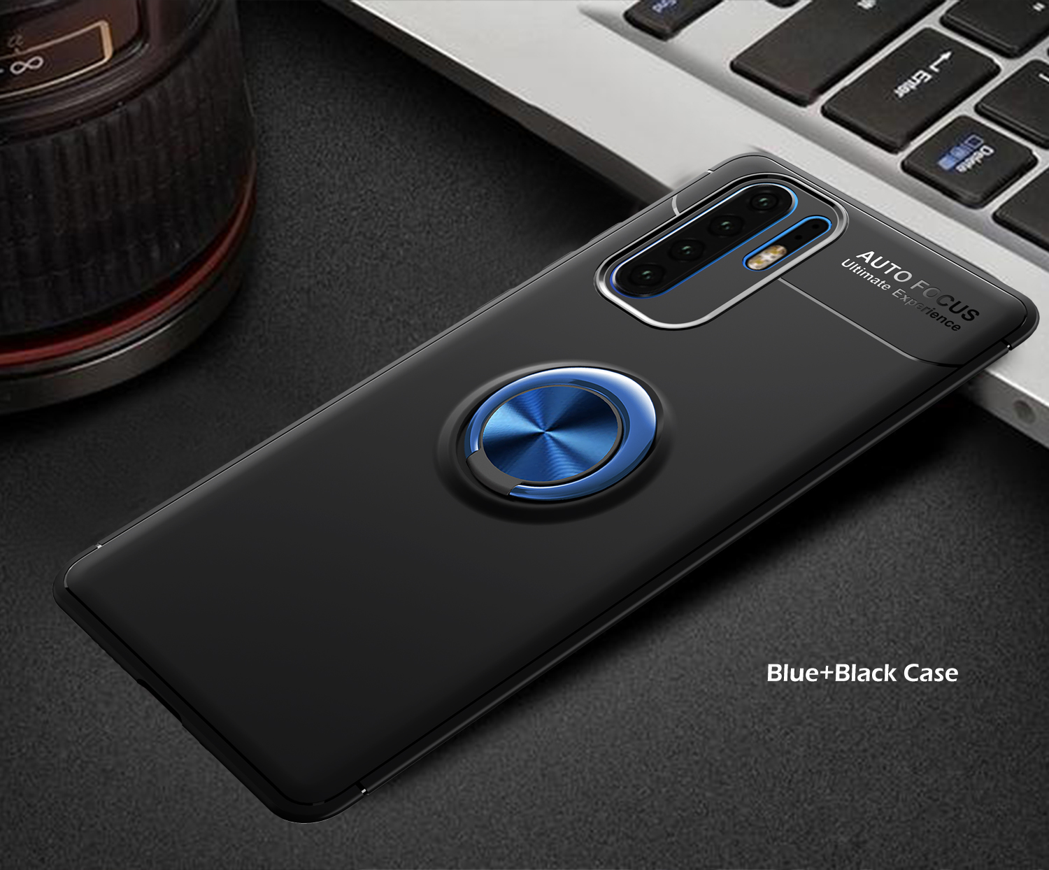 Lenuo Metall Ring Kickstand Tpu-hülle Für Huawei P30 Pro Eingebaute Magnetmetallblech - Schwarz / Blau