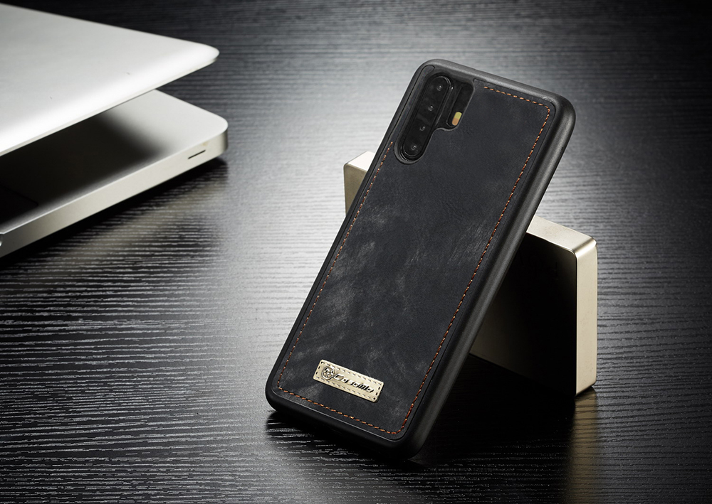 Série Caseme 008 Série Multifonctionnelle 2 en 1 Portefeuille à Fermeture Éclair en Cuir Divisé Pour Huawei P30 Pro - Gris