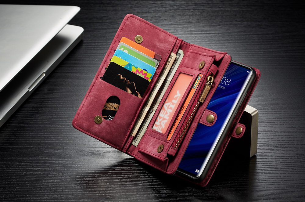 Caseme 008 Serie Multifunktional 2-in-1 Reißverschluss Brieftet Split Ledertasche Für Huawei P30 Pro - Grau