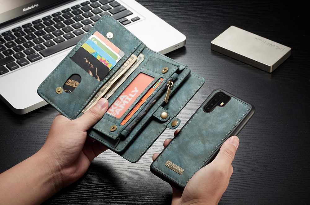 Caseme 008 Serie Multifunktional 2-in-1 Reißverschluss Brieftet Split Ledertasche Für Huawei P30 Pro - Grau