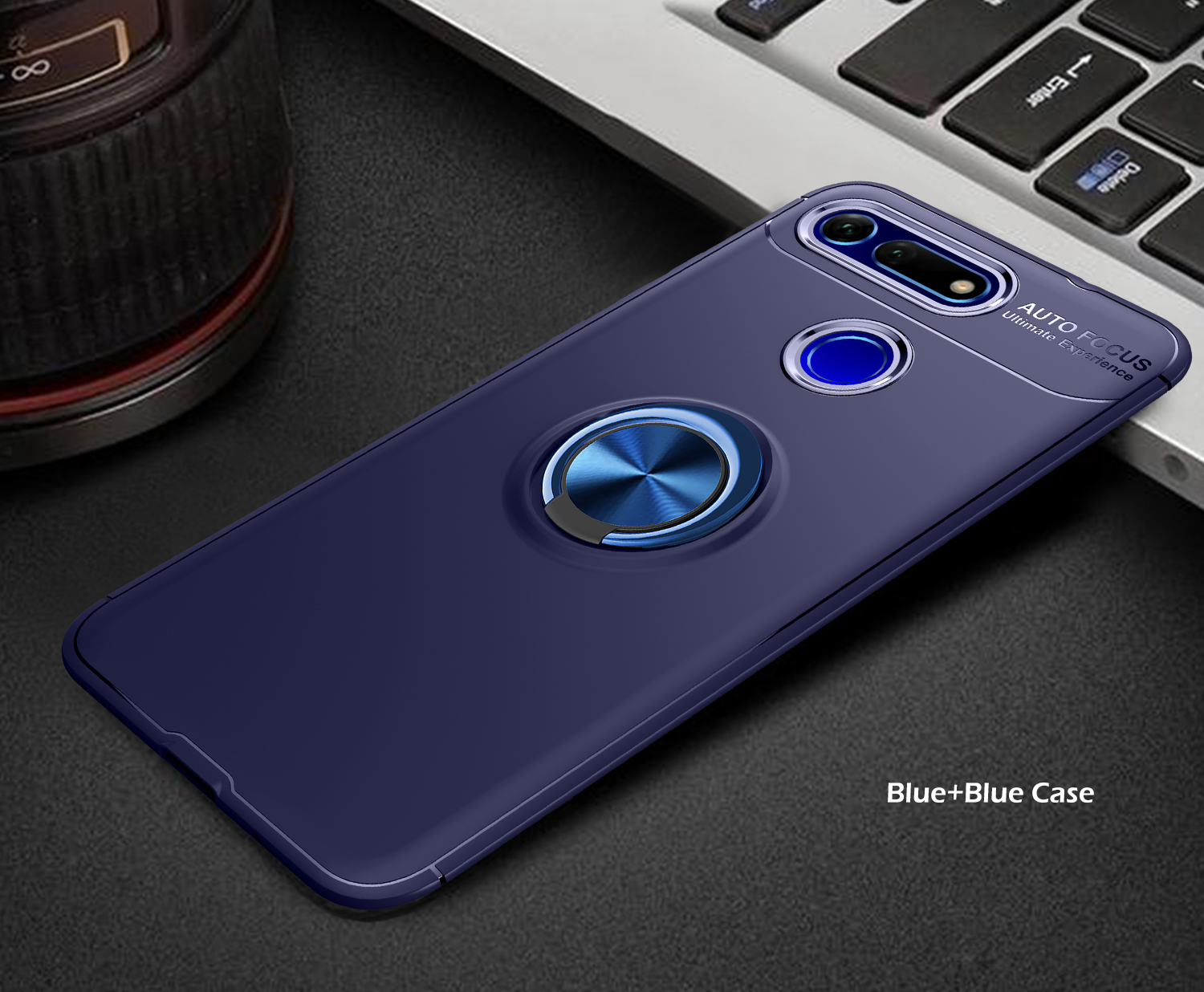 Lenuo Metal Ring Kickstand TPU Case Para Huawei Honor View 20/V20 Folha de Metal Magnético Embutido - Tudo Preto