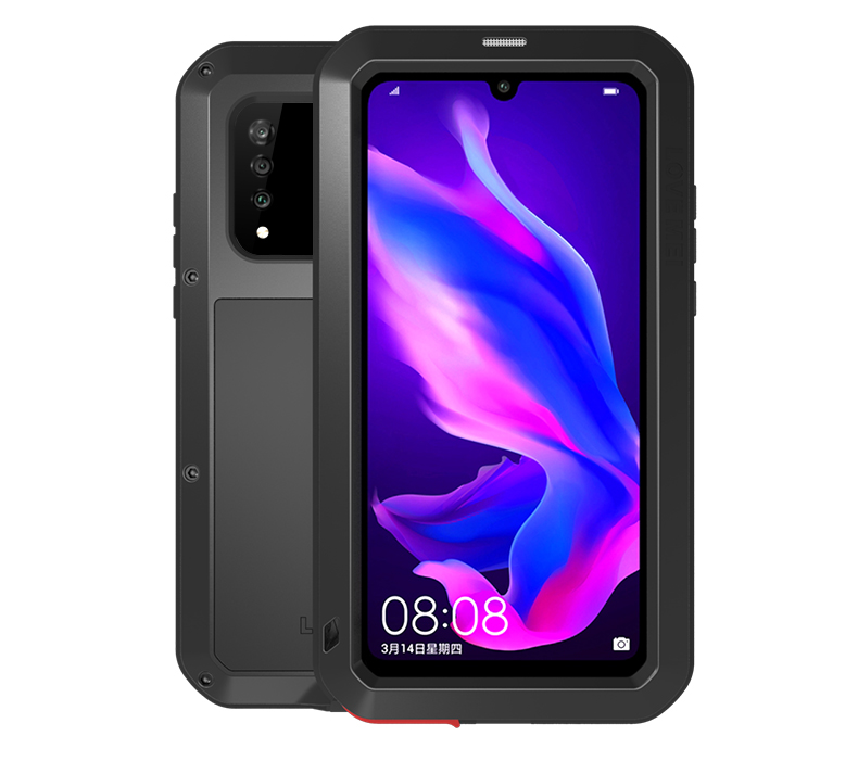 Love Mei Shockprouse Dropprosing Dust -presy Metal + Silicone + Reded Glass Case Для Huawei P30 Lite New Edition/P30 Lite/nova 4e - Черный