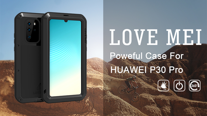 Love Mei Mei Caso à Prova de pó à Prova de Choque Para Huawei P30 Pro Metal + Silicone + Tampa de Telefone de Vidro Temperado - Branco