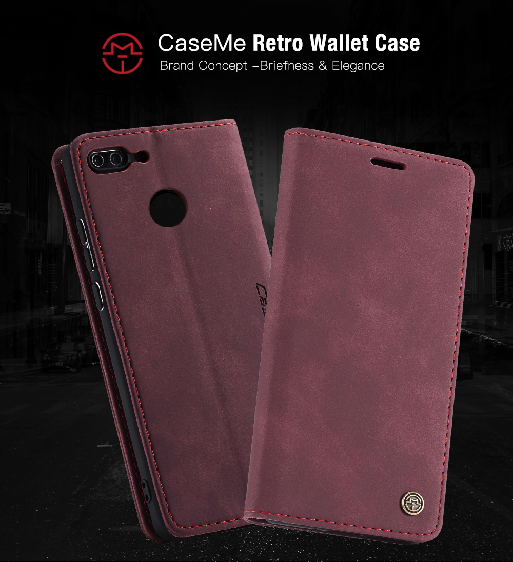 Serie Caseme 013 Custodia Per Portafogli in Pelle PU Auto-assorbed Per Huawei P Smart (2017) / Goditi 7s - Rosso