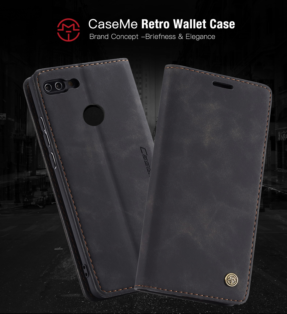 Serie Caseme 013 Custodia Per Portafogli in Pelle PU Auto-assorbed Per Huawei P Smart (2017) / Goditi 7s - Nero