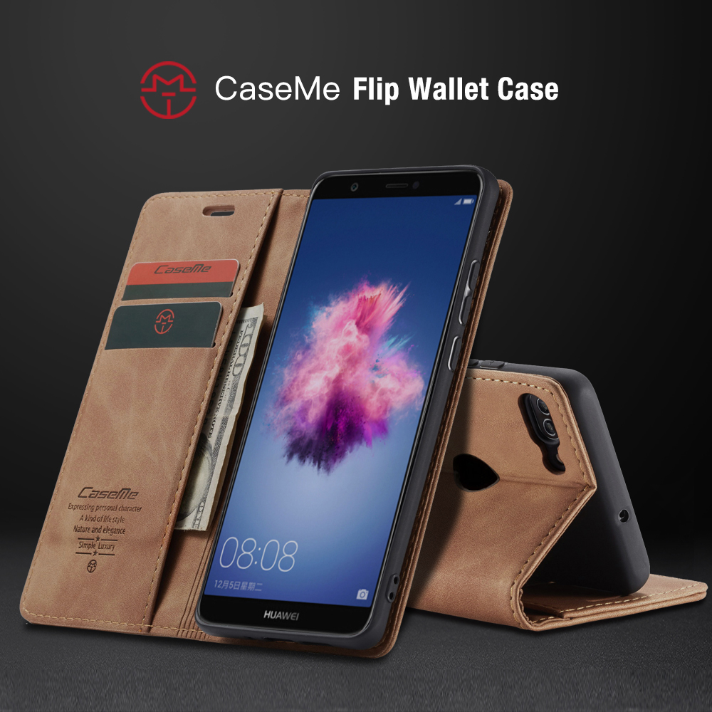 Caseme 013 Serie Auto-absorbiertes Pu-leder-brieftaschenstand Hülle Für Huawei P Smart (2017) / Genieße 7s - Rot