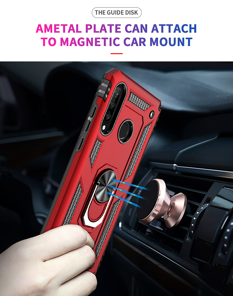 Hybrid PC TPU Kickstand Armour Téléphone Pour Huawei P30 Lite / nova 4e / P30 Lite Nouvelle Édition - Rouge