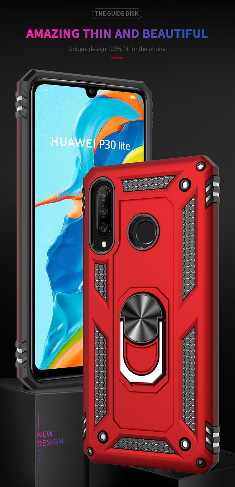 Hybrid PC TPU Kickstand Armour Phone Casing Para Huawei P30 Lite / Nova 4e / P30 Lite Nova Edição - Vermelho