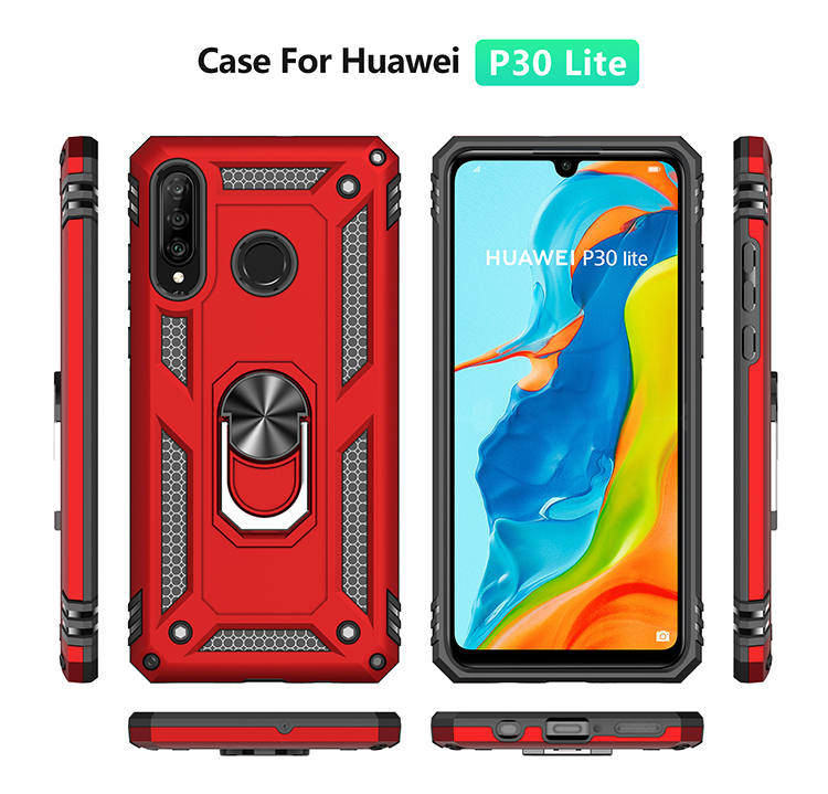 Hybrid PC TPU Kickstand Armor Phone Caseing Für Huawei P30 Lite / nova 4e / P30 Lite New Edition - Schwarz