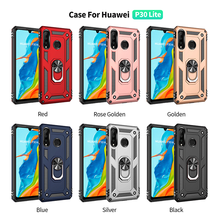 Hybrid PC TPU Kickstand Armor Phone Caseing Für Huawei P30 Lite / nova 4e / P30 Lite New Edition - Schwarz