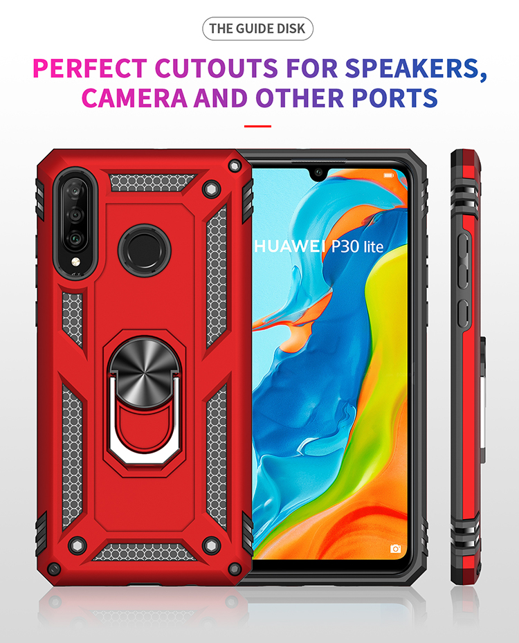 Hybrid PC TPU Kickstand Armor Phone Caseing Für Huawei P30 Lite / nova 4e / P30 Lite New Edition - Rot