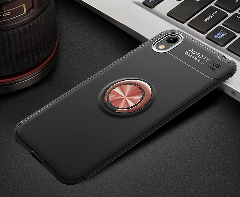 Case TPU di Kickstand Ring di Finger (tela in Metallo Magnetico Incorporato) Per Huawei Y5 (2019) / Onore 8s - Nero / Oro Rosa