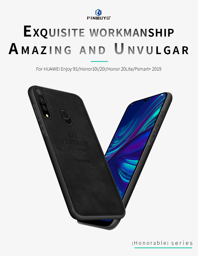 Pinwuyo Honorable Series PC PC Rivestito in Pelle PC + Custodia Ibrida TPU Per Huawei P Smart Plus 2019/goditi 9s/maimang 8/Honor 20i/Honor 10i/Honor 20 Lite - Grigio