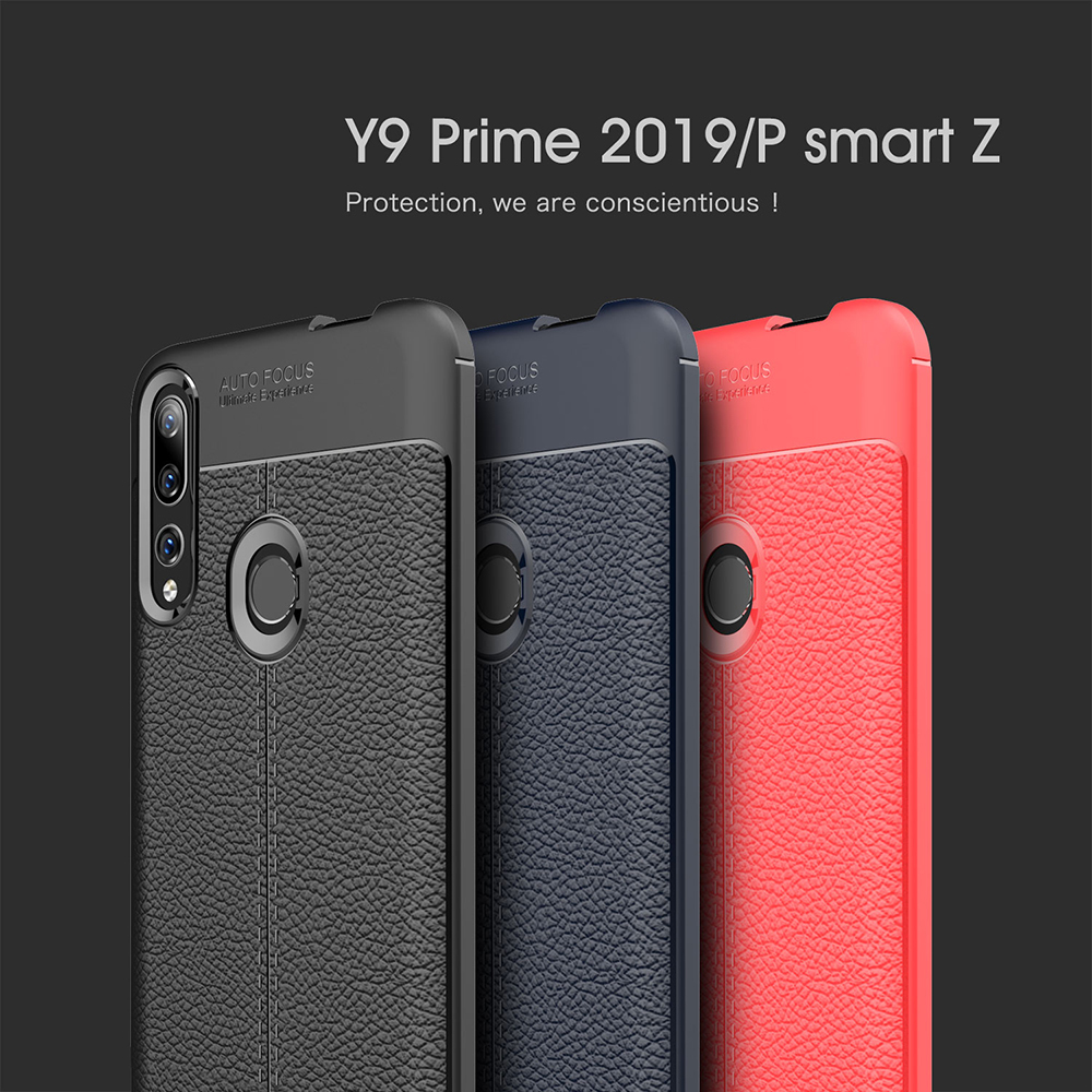 Case Litchi Texture TPU Pour Huawei P Smart Z / Y9 Prime (2019) / Honor 9x (global) - le Noir