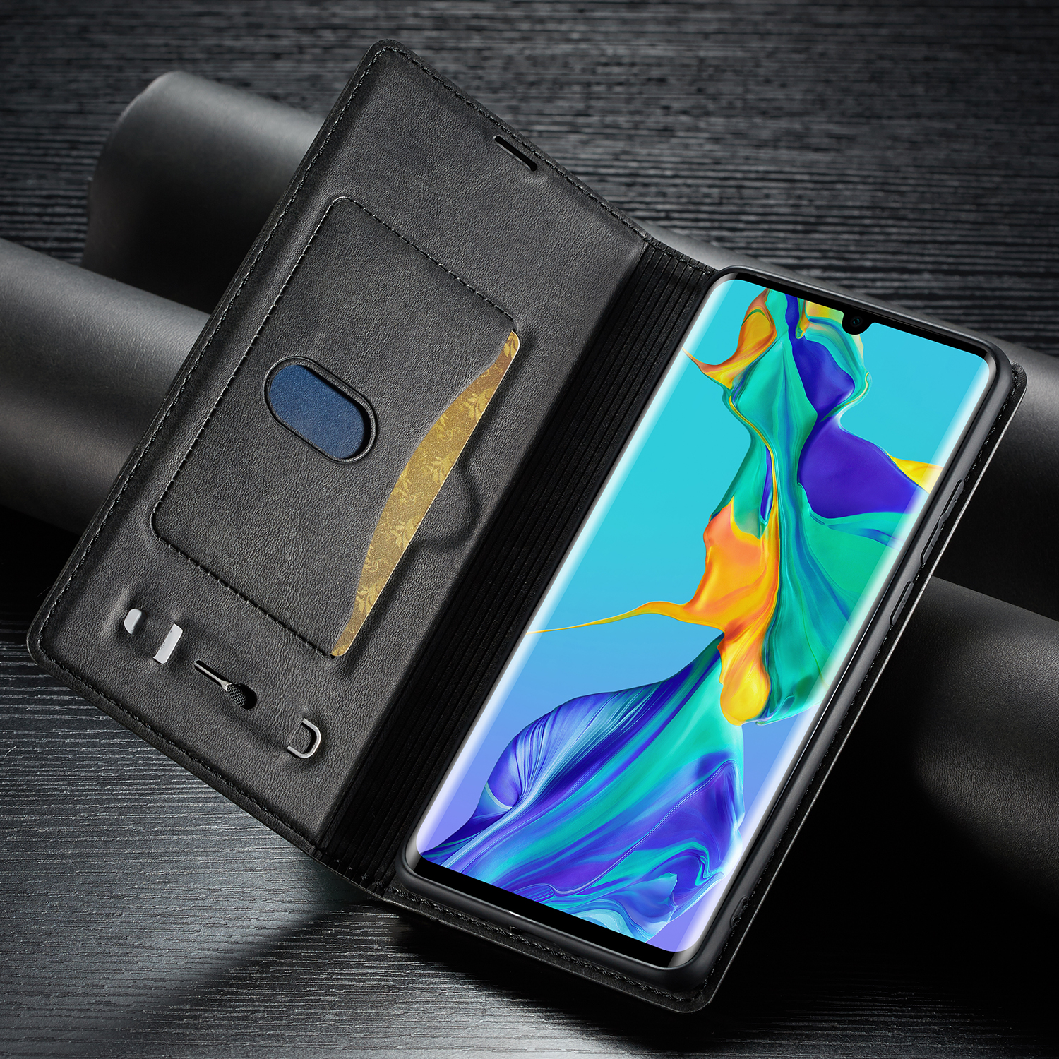 Lc. Imeeke Lc-001-serie Lederkartenhalter Telefonhülle Für Huawei P30 Pro - Braun