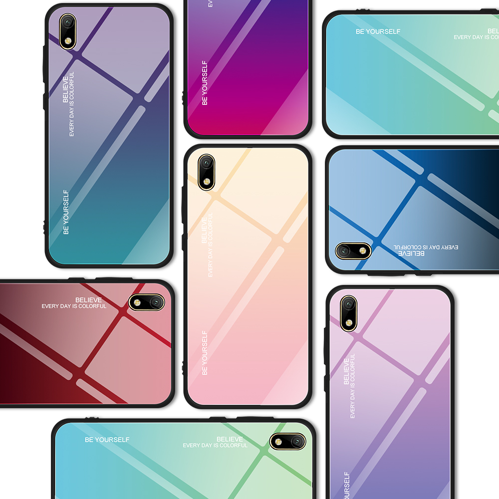 Gradiente Color Glass + TPU Hybrid Case Para Huawei Y5 (2019) / Huawei Honor 8s - Ouro / Rosa