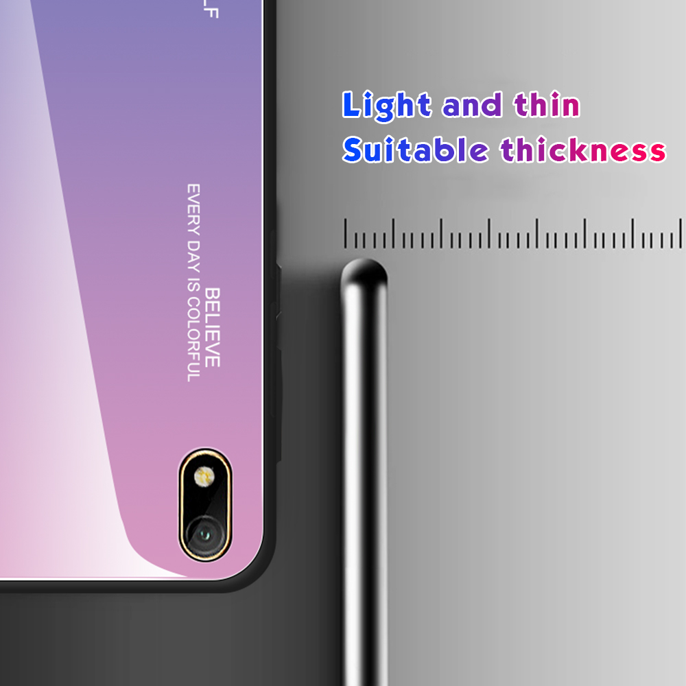 Gradiente Color Glass + TPU Hybrid Case Para Huawei Y5 (2019) / Huawei Honor 8s - Ouro / Rosa