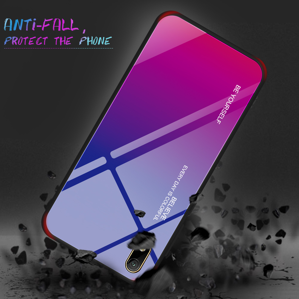 Gradiente Color Glass + TPU Hybrid Case Para Huawei Y5 (2019) / Huawei Honor 8s - Oro / Rosado