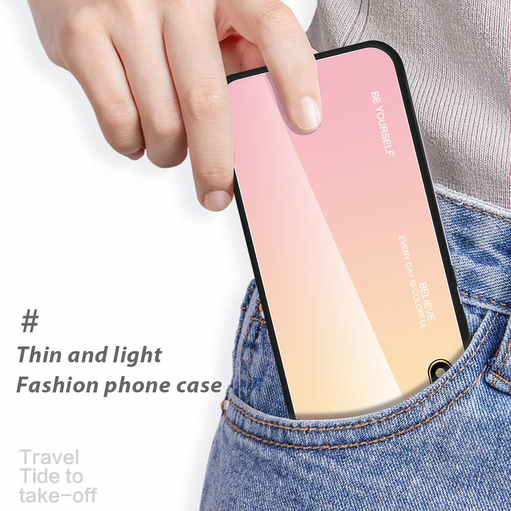 Gradiente Color Glass + TPU Hybrid Case Para Huawei Y5 (2019) / Huawei Honor 8s - Oro / Rosado