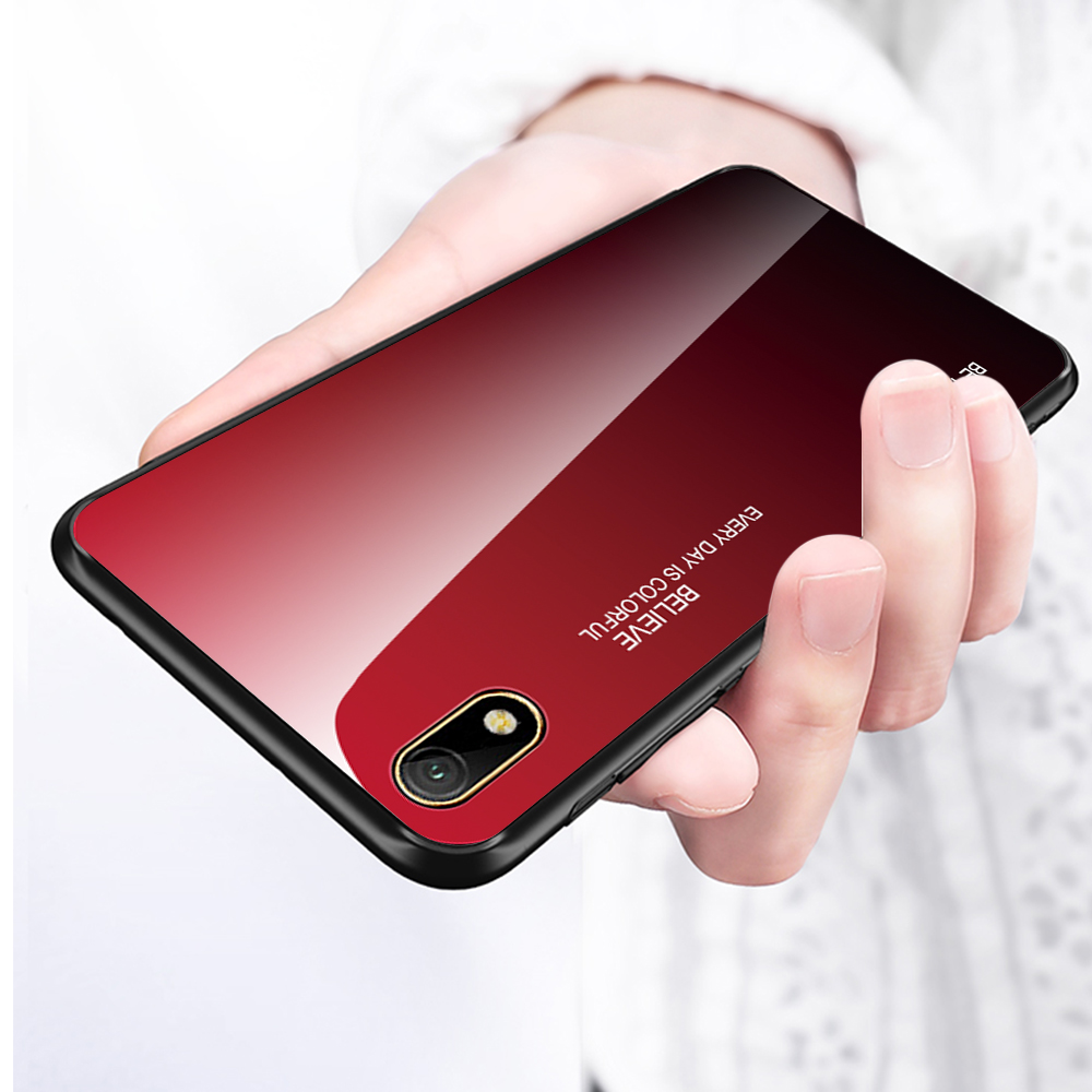 Gradiente Color Glass + TPU Hybrid Case Para Huawei Y5 (2019) / Huawei Honor 8s - Ouro / Rosa