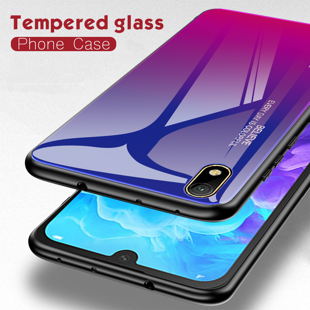 Gradiente Color Glass + TPU Hybrid Case Para Huawei Y5 (2019) / Huawei Honor 8s - Oro / Rosado