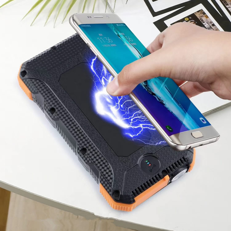 20000mAh Solar Power Bank Wireless Ladegerät Dual USB + Typ-C 18W PD Fast Lading Mobile Power Mit LED-Taschenlampe (nicht Unterstützt FOD-Funktion) - Schwarz