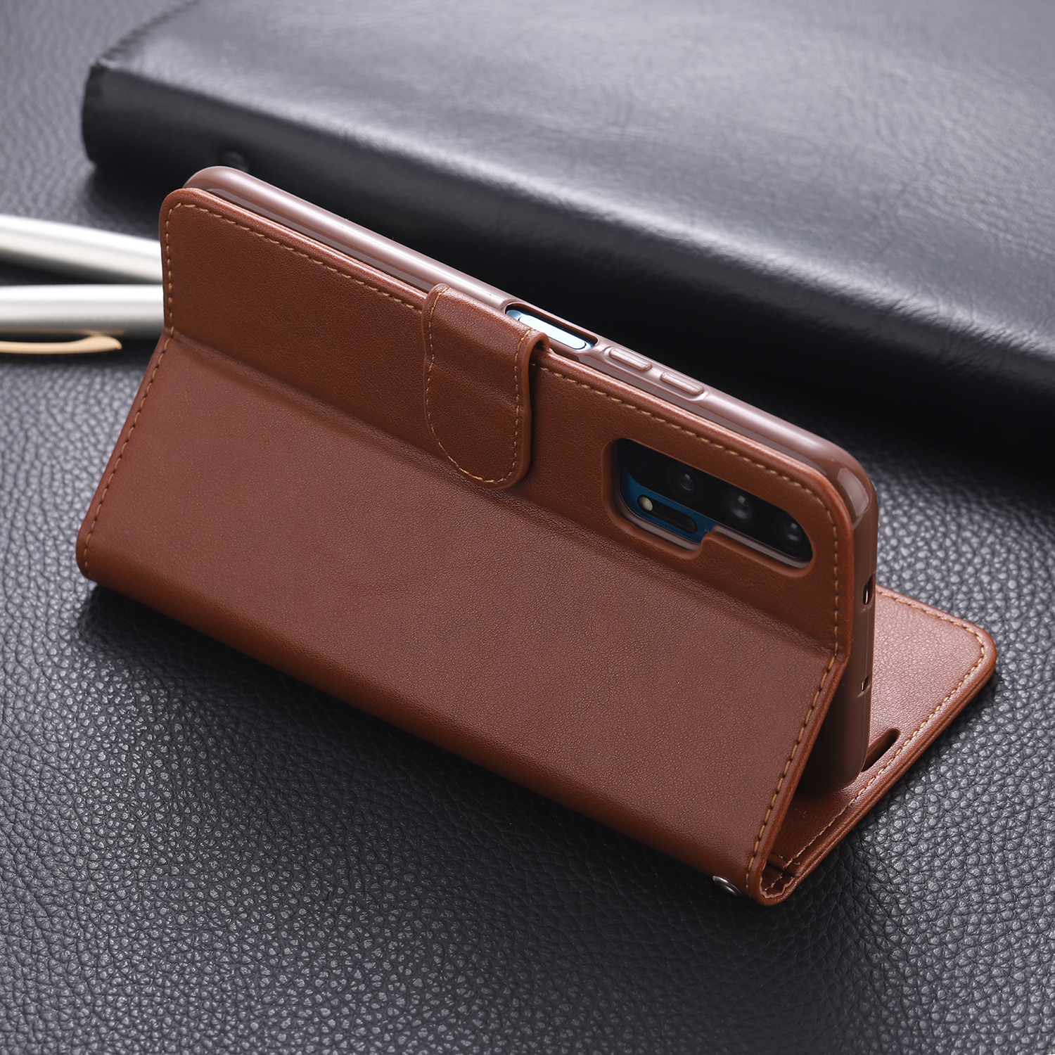 Case de Teléfono de Billetera de Cuero Azns Para Huawei Honor 20 Pro - Marrón