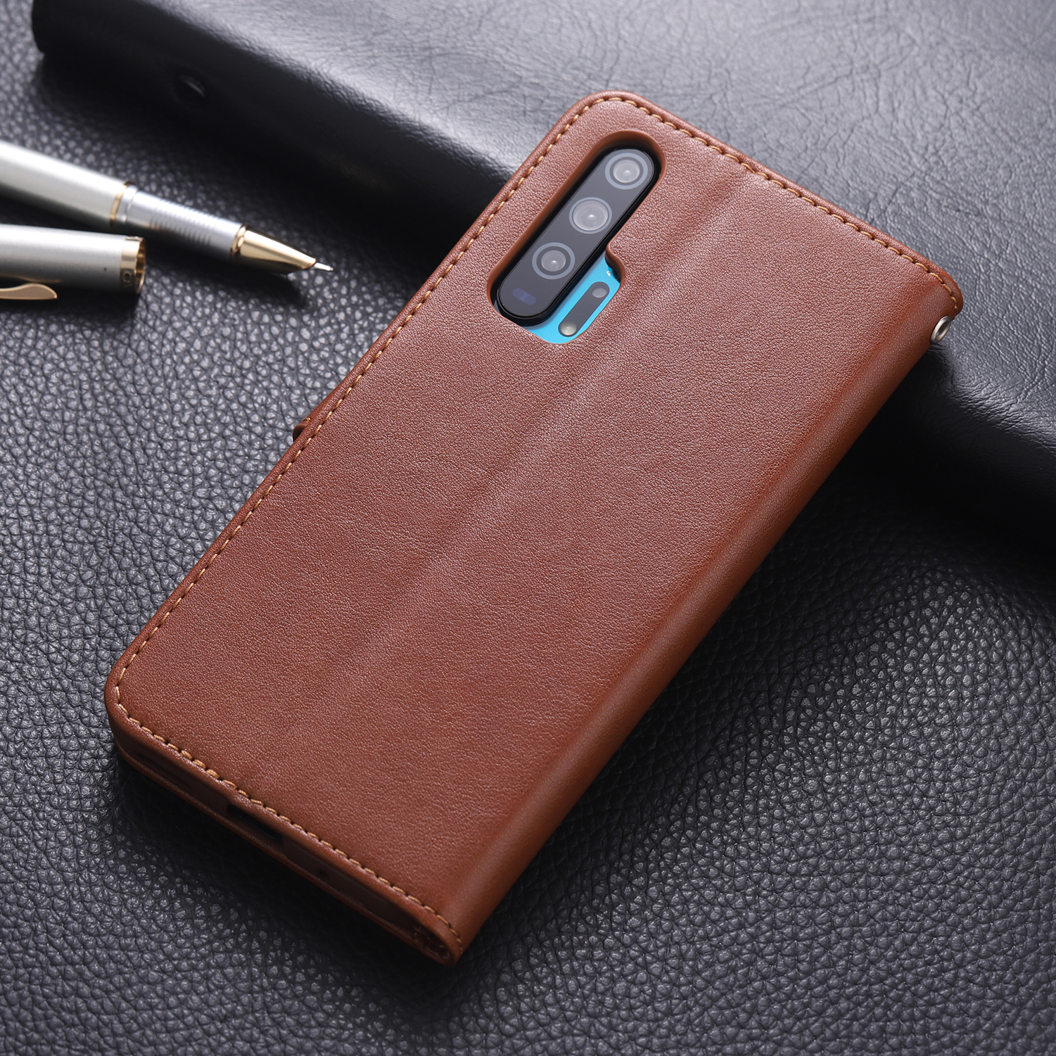 Case de Teléfono de Billetera de Cuero Azns Para Huawei Honor 20 Pro - Marrón