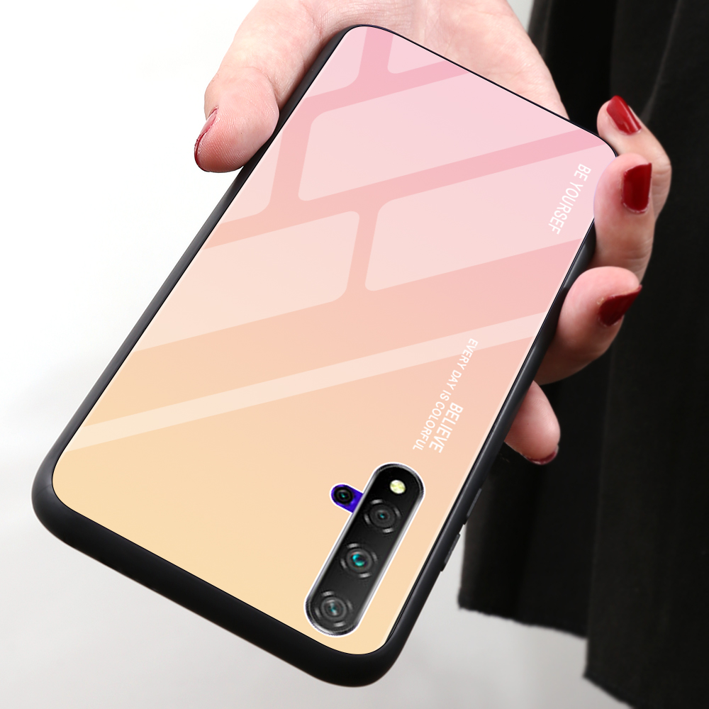 Couleur de Gradient Verre + TPU Hybrid Case Pour Huawei Honor 20 / Honneur 20 - Rouge / le Noir