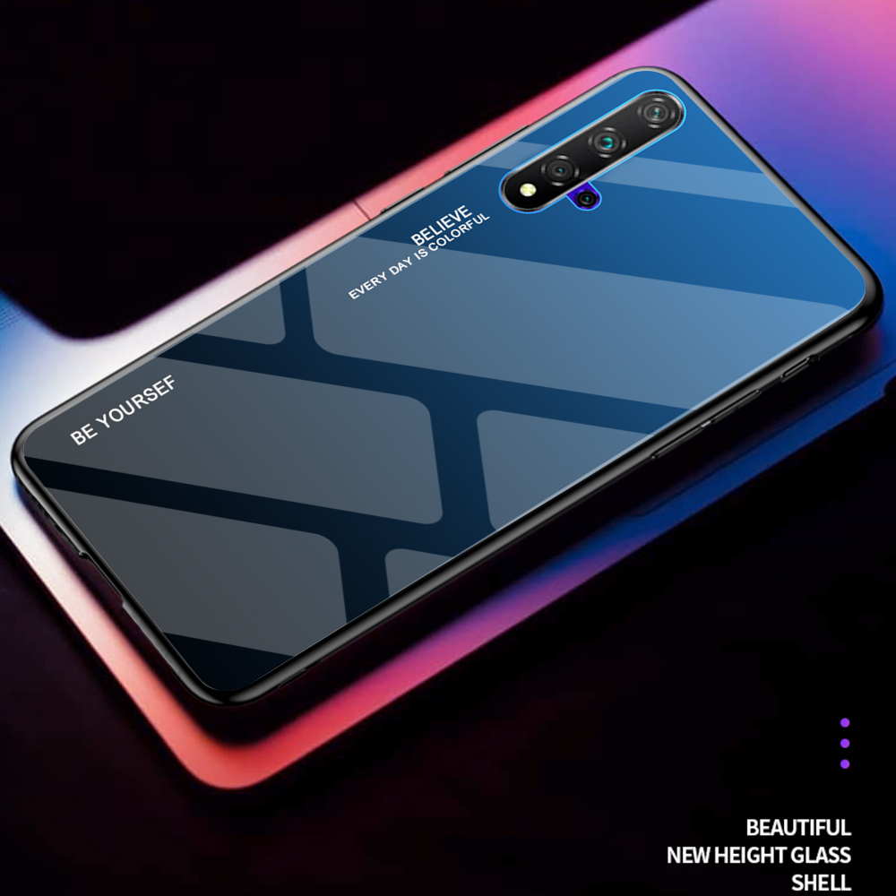 Couleur de Gradient Verre + TPU Hybrid Case Pour Huawei Honor 20 / Honneur 20 - Rouge / le Noir