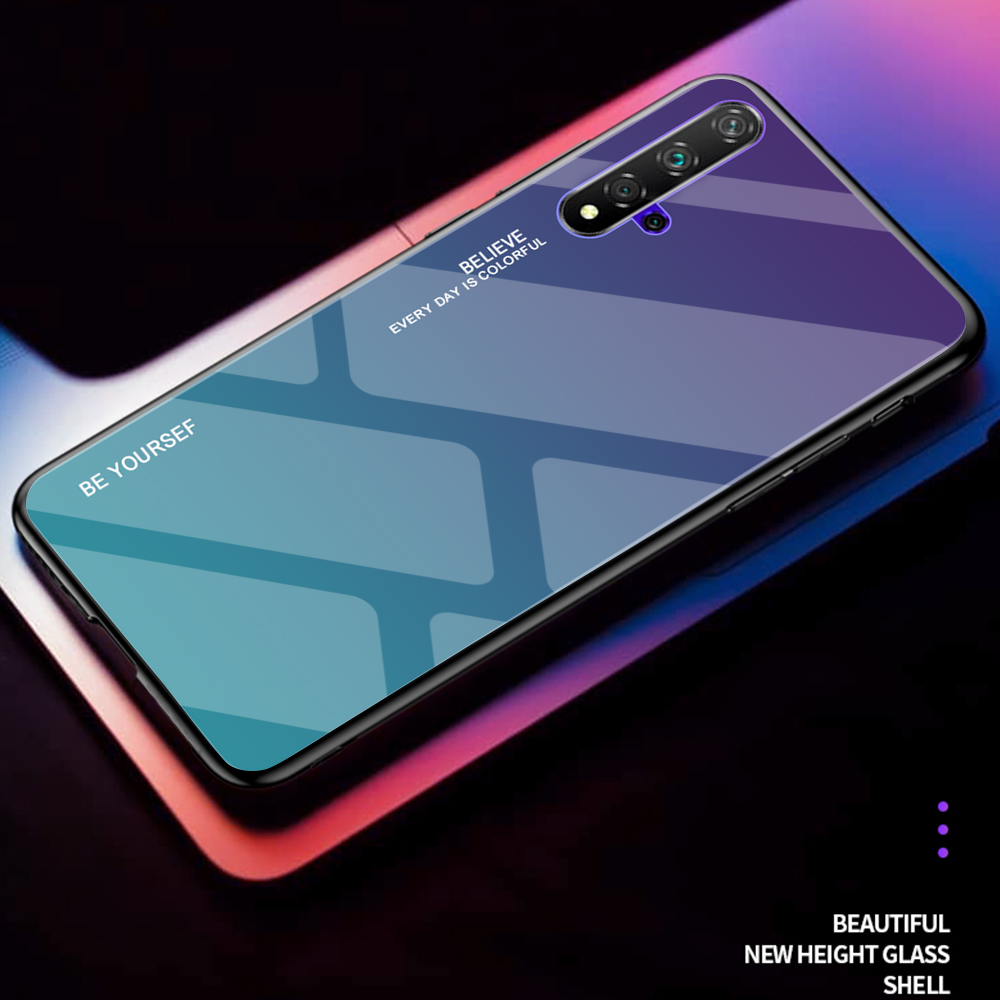 Couleur de Gradient Verre + TPU Hybrid Case Pour Huawei Honor 20 / Honneur 20 - Rouge / le Noir