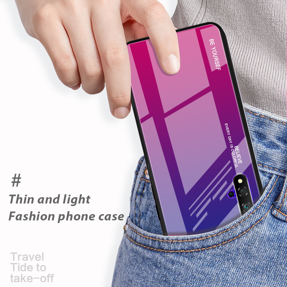 Couleur de Gradient Verre + TPU Hybrid Case Pour Huawei Honor 20 / Honneur 20 - Rouge / le Noir