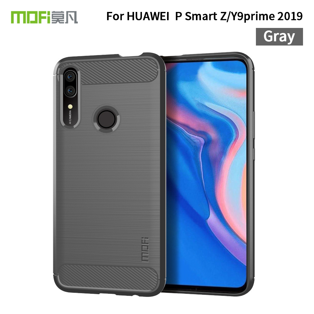 Textura de Fibra de Carbono Mofi Estojo TPU Escovado Para Huawei Honor 9x (Global)/ P Smart Z / Y9 Prime 2019 / Desfrute de 10 Mais - Preto