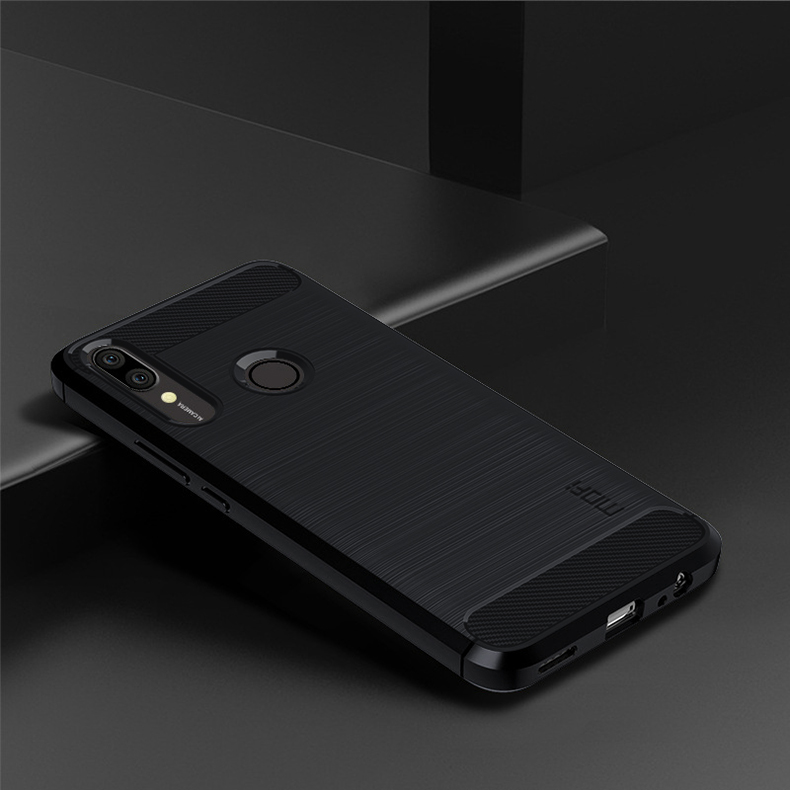 MOFI Texture en Fibre de Carbone Case TPU Brossée Pour Huawei Honor 9X (global) / P Smart Z / Y9 Prime 2019 / Profitez de 10 Plus - le Noir