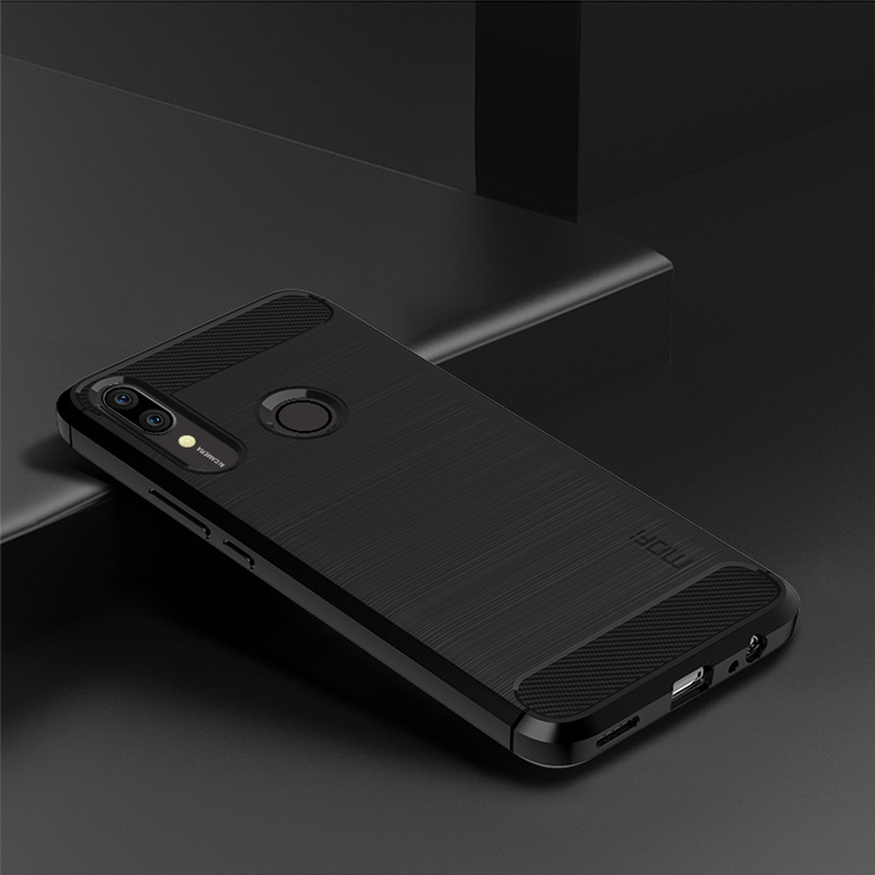 MOFI Texture en Fibre de Carbone Case TPU Brossée Pour Huawei Honor 9X (global) / P Smart Z / Y9 Prime 2019 / Profitez de 10 Plus - le Noir