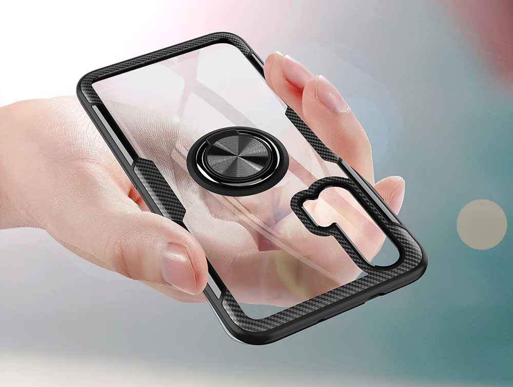 Fingerring Kickstand TPU + PC + Metall-Telefongehäuse [eingebautes Magnetisches Metallblech] Für Huawei Honor 20 Pro - Alles Schwarz