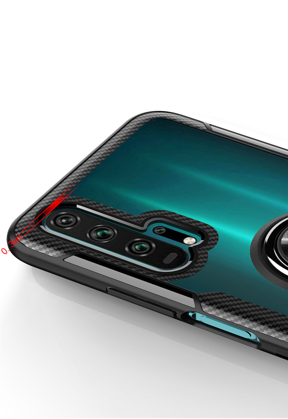 Cavalletto Anello Dito TPU + PC + Involucro Del Telefono In Metallo [foglio Di Metallo Magnetico Integrato] Per Huawei Honor 20 Pro - Tutto Nero