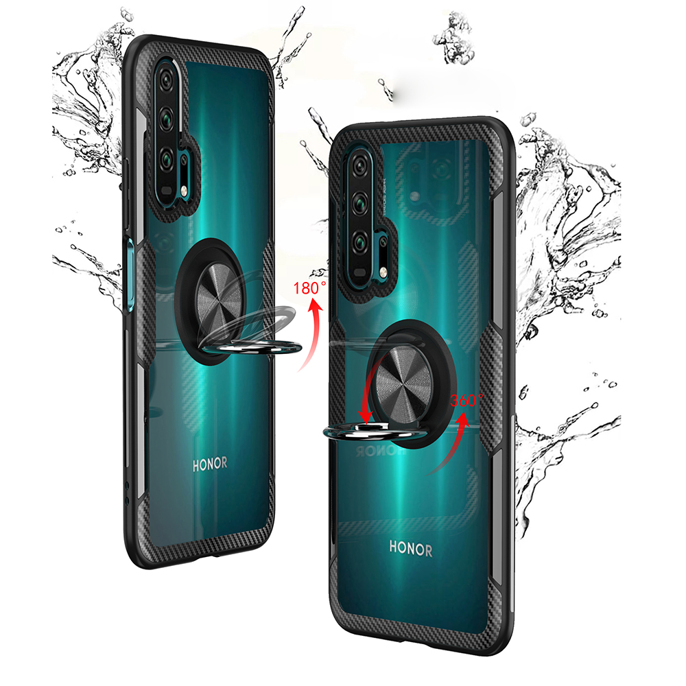 Cavalletto Anello Dito TPU + PC + Involucro Del Telefono In Metallo [foglio Di Metallo Magnetico Integrato] Per Huawei Honor 20 Pro - Tutto Nero