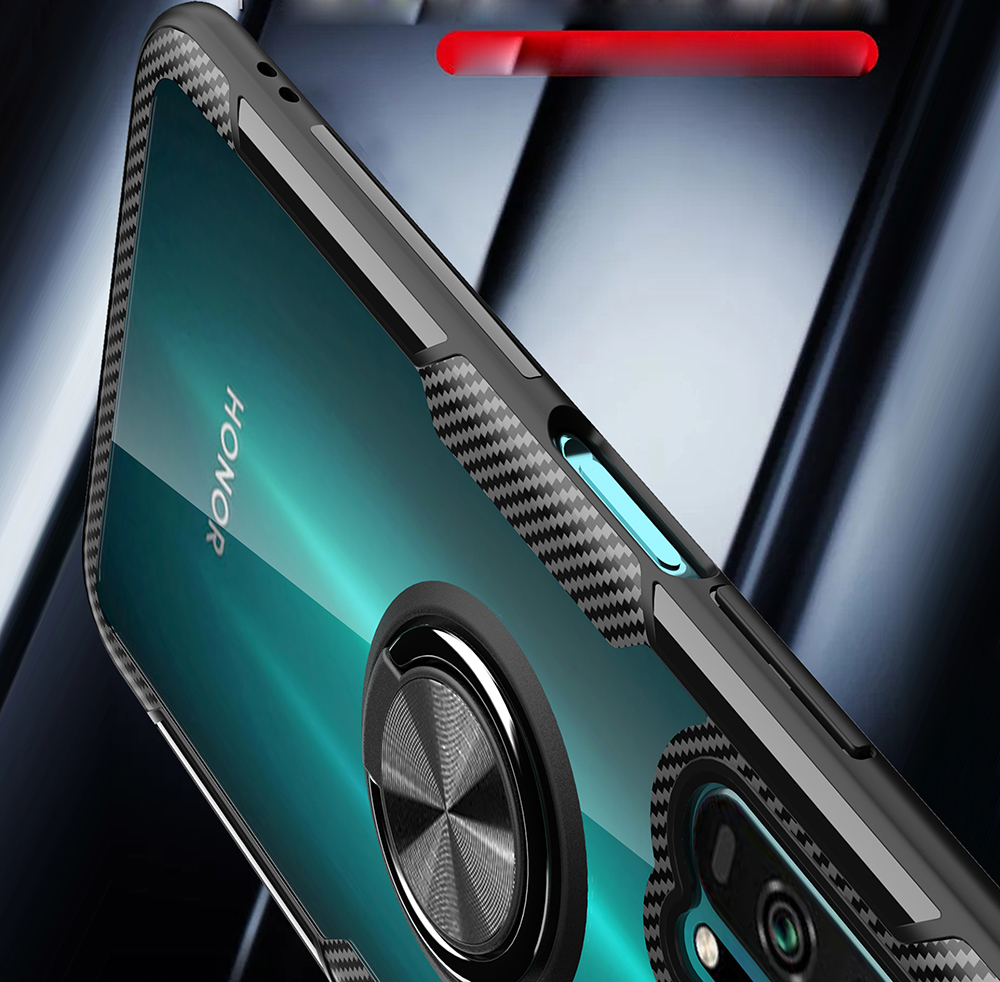 Cavalletto Anello Dito TPU + PC + Involucro Del Telefono In Metallo [foglio Di Metallo Magnetico Integrato] Per Huawei Honor 20 Pro - Tutto Nero