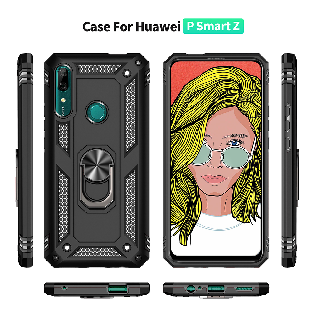 Hybrid PC TPU Kickstand Armor Phone Hülle Für Huawei P Smart Z - Schwarz