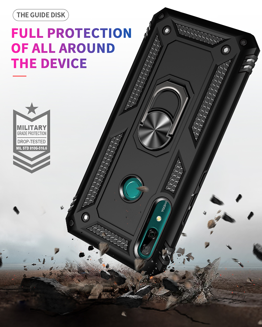 Hybrid PC TPU Kickstand Armor Phone Hülle Für Huawei P Smart Z - Schwarz