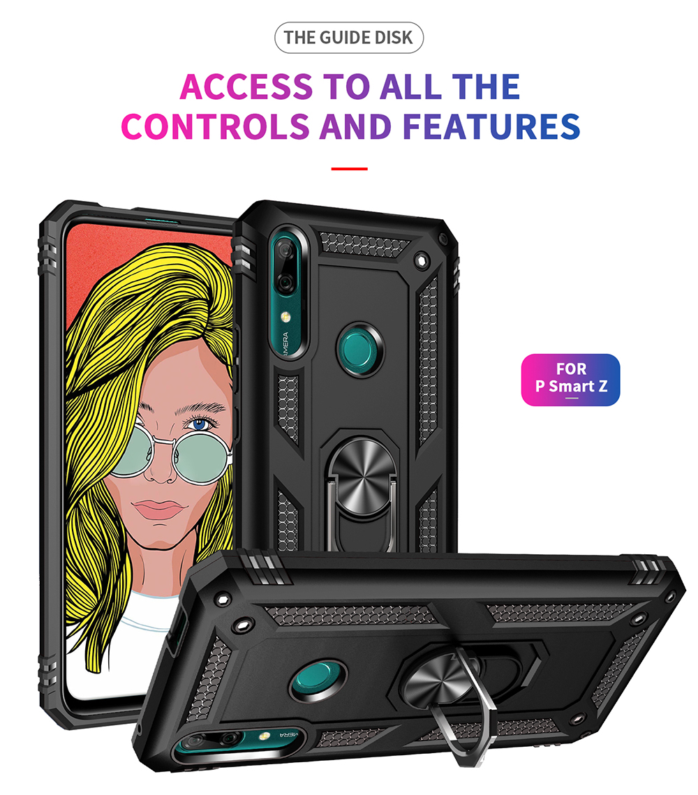 Hybrid PC TPU Kickstand Armor Case de Teléfono Para Huawei P Smart Z - Negro