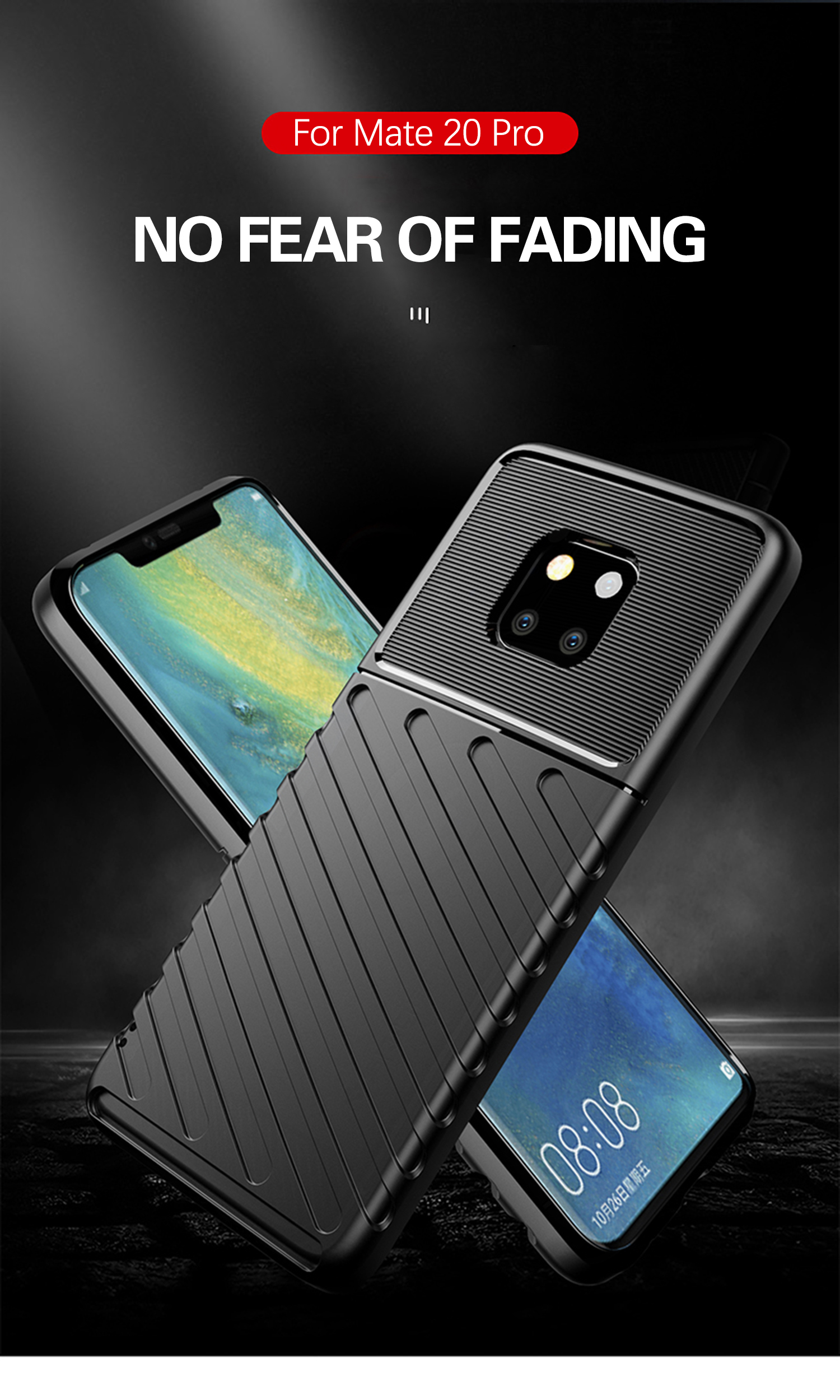 Texture de la Série Thunder Texture Soft TPU Téléphone Back Shell Pour Huawei Mate 20 Pro - le Noir