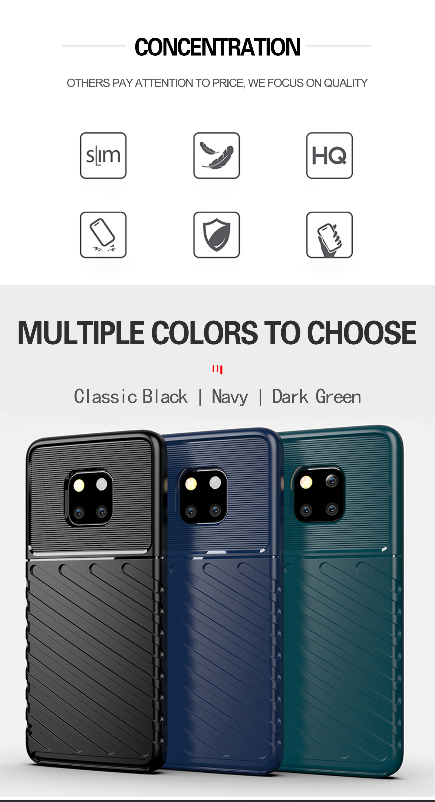 Texture de la Série Thunder Texture Soft TPU Téléphone Back Shell Pour Huawei Mate 20 Pro - le Noir